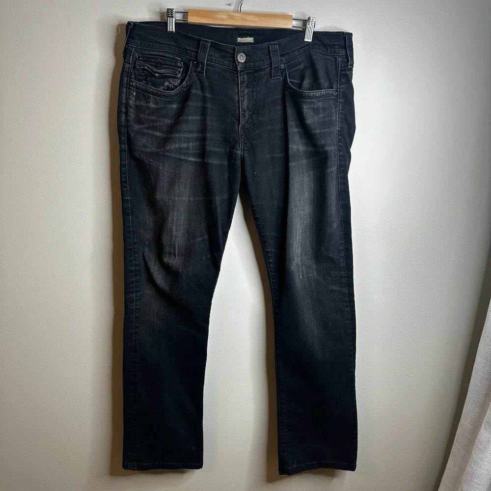 True Religion Ricky Relaxed Straight Mens 38 (actual 40x31) Black Denim Jeans